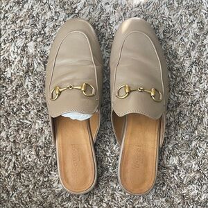 Gucci Women's Beige Leather Mules with Gold Hardware